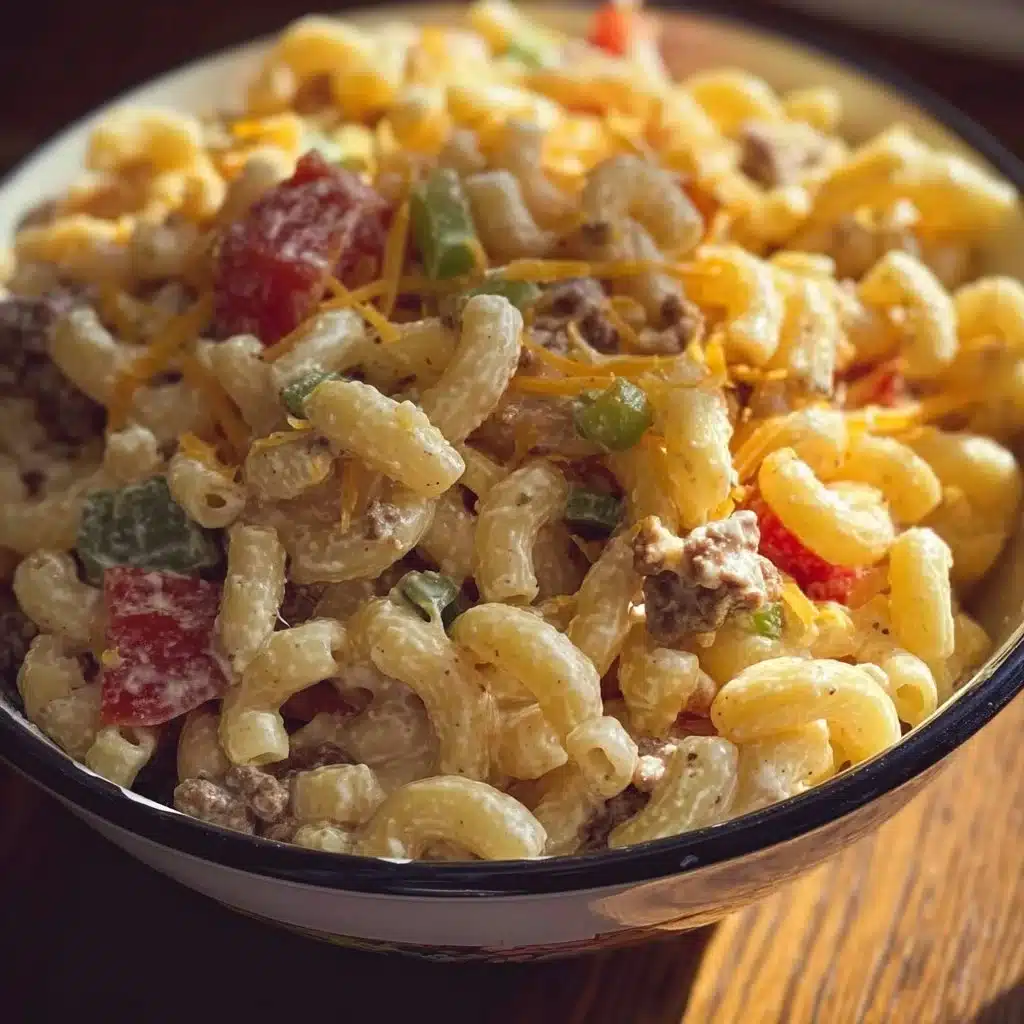 Delicious Big Mac Pasta Salad ready to serve on a platter.