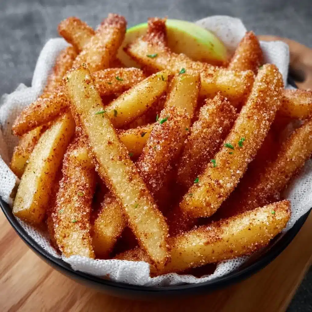 Crispy air fryer apple fries served on a plate