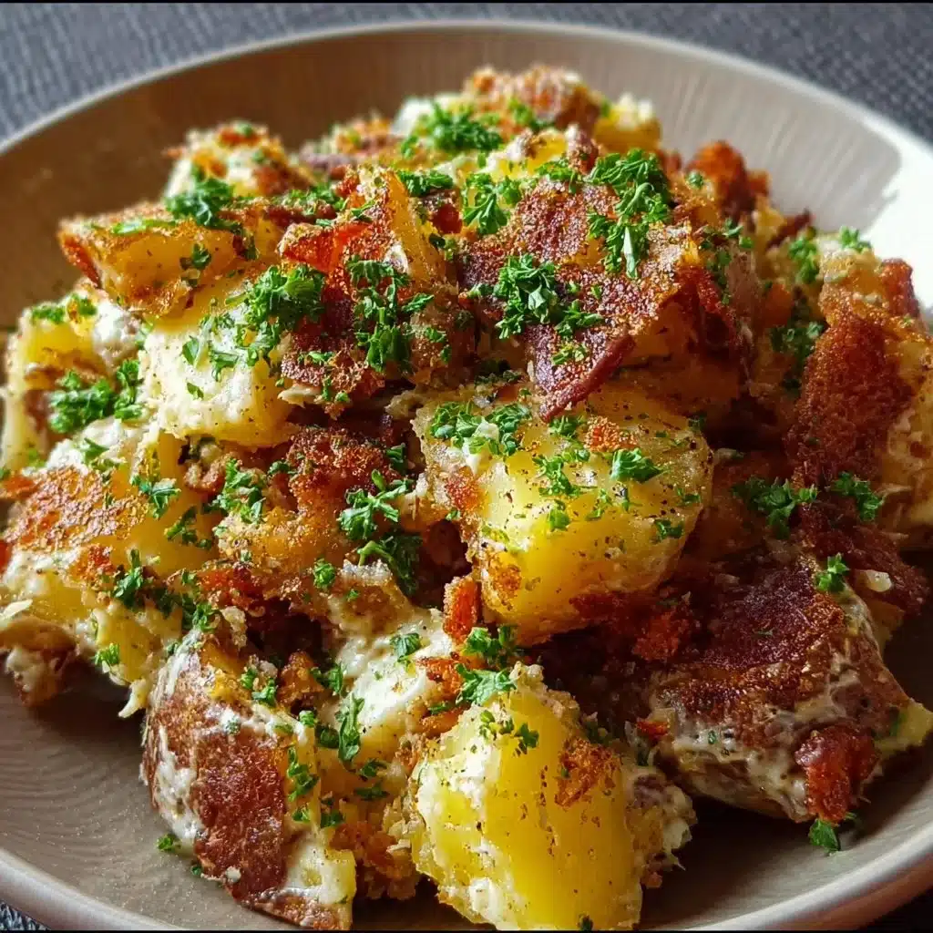 Delicious crispy smashed potato salad served in a bowl