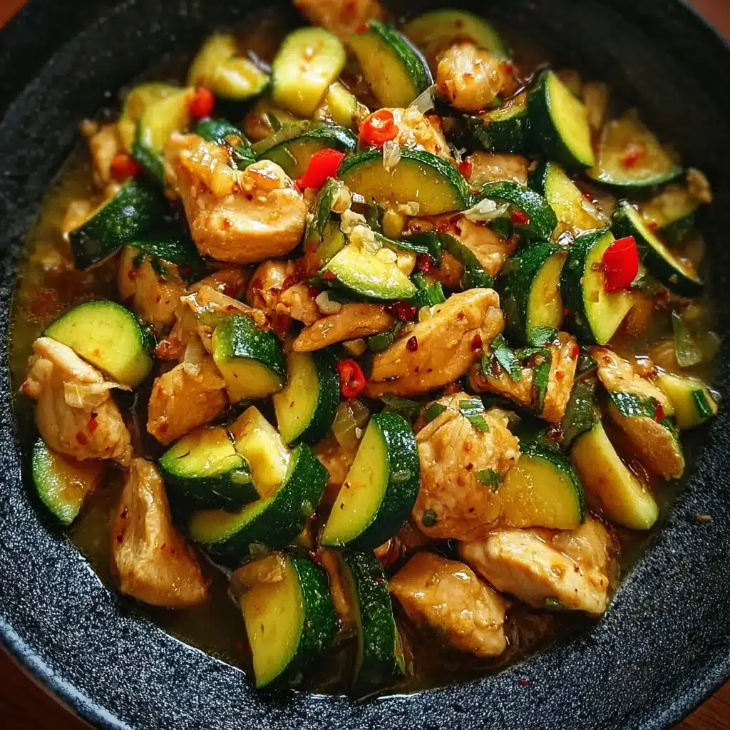 Easy chicken stir-fry with zucchini and colorful veggies in a skillet