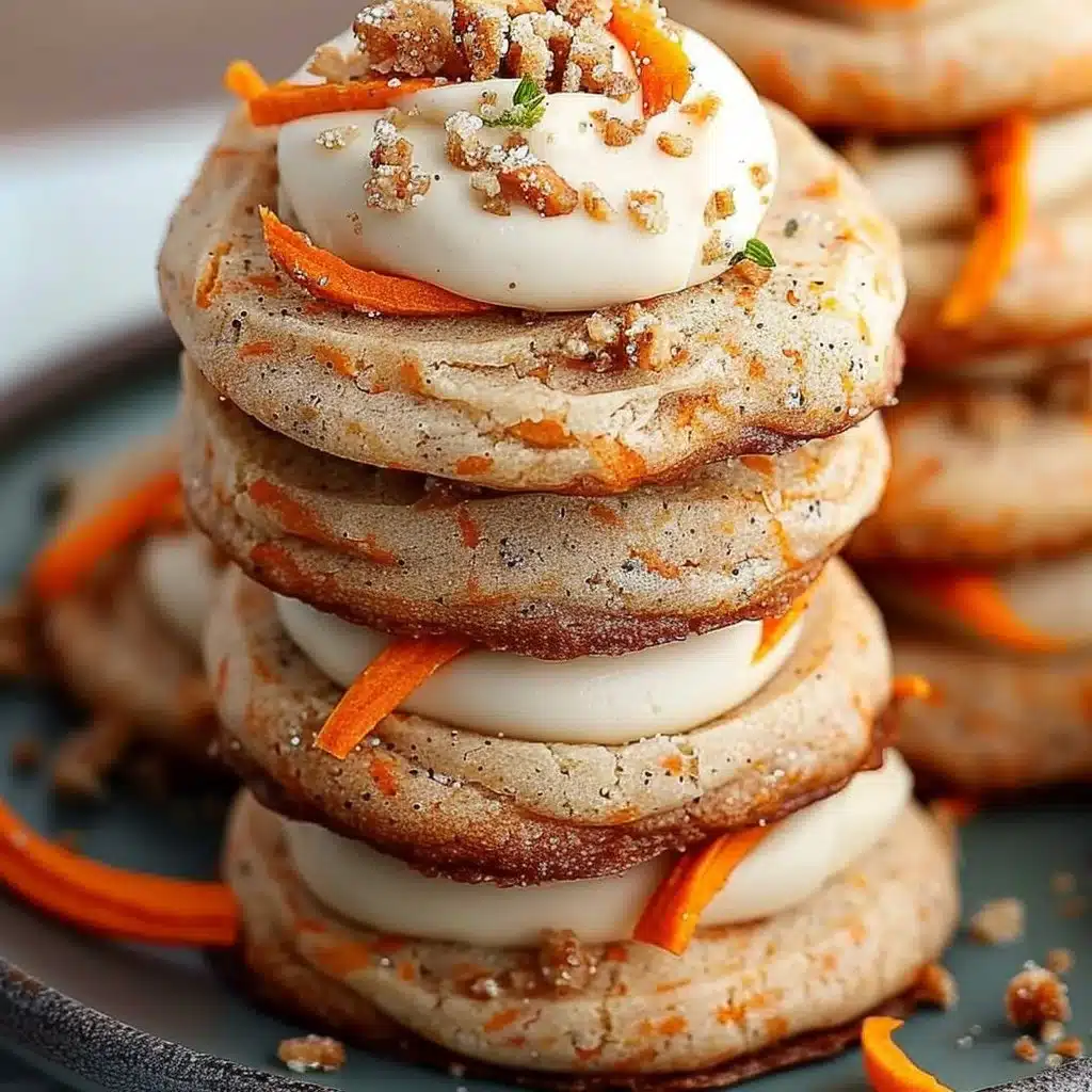 Delicious healthy carrot cake cookies on a plate with walnuts and icing.
