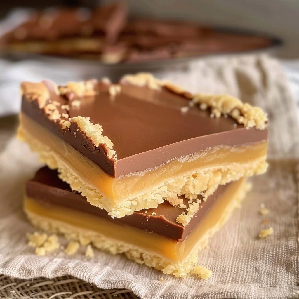 Delicious millionaire shortbread dessert with layers of shortbread, caramel, and chocolate.