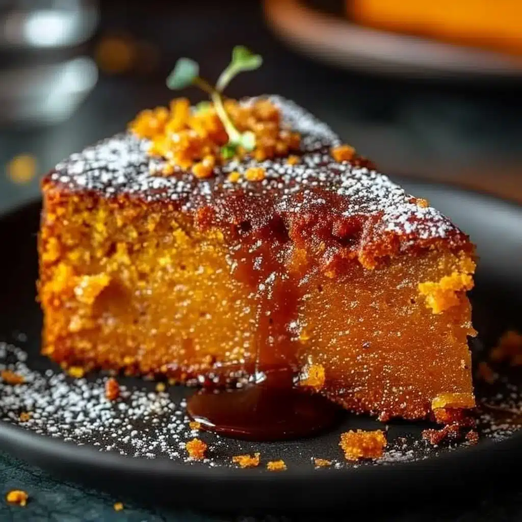 Flourless sweet potato ginger cake decorated with icing and fresh ginger slices.