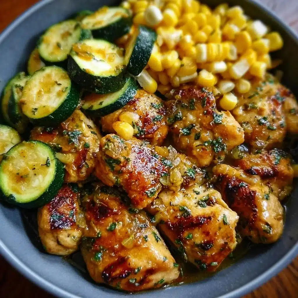 Delicious Garlic Butter Chicken served with zucchini and sweet corn dish