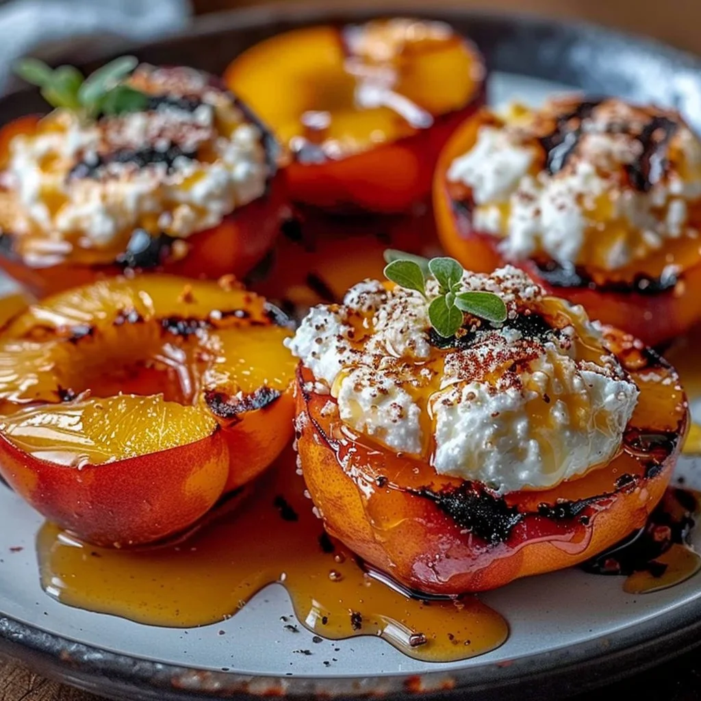 Grilled nectarines served with creamy honey ricotta
