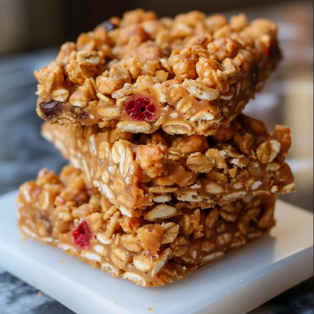 Healthy breakfast cereal bars made with nutritious ingredients.