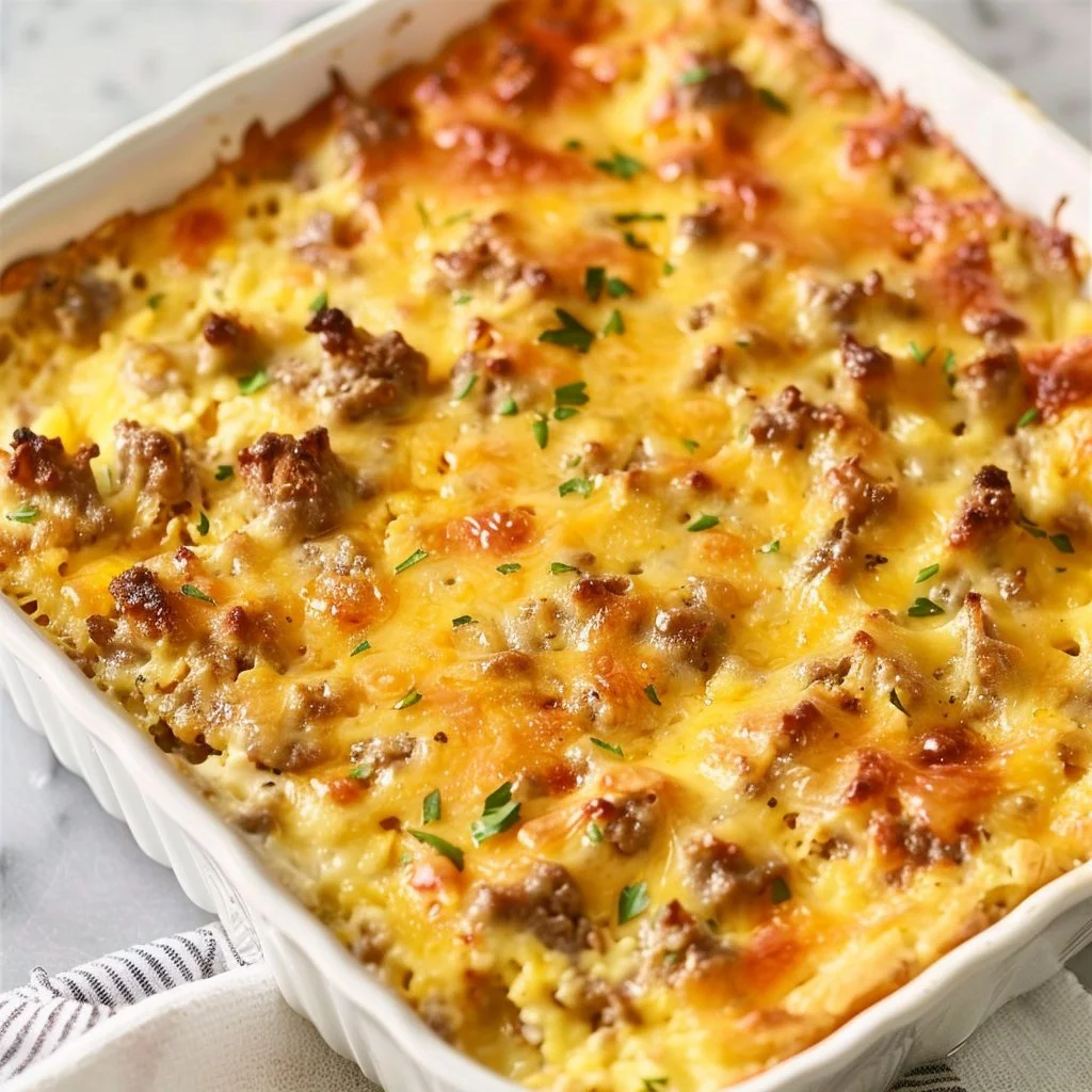 Delicious make-ahead breakfast bake with eggs, vegetables, and cheese