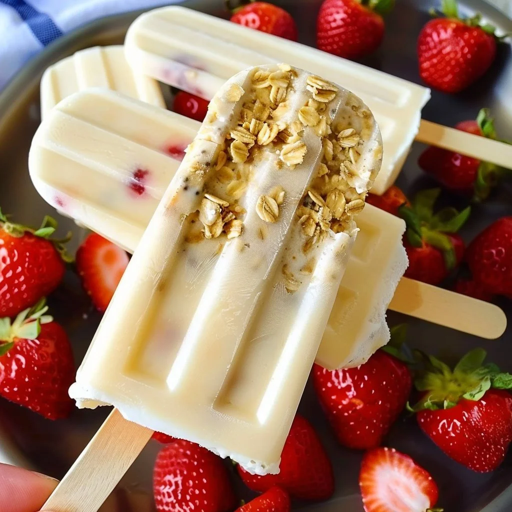 Colorful morning popsicles made with fresh fruit for breakfast