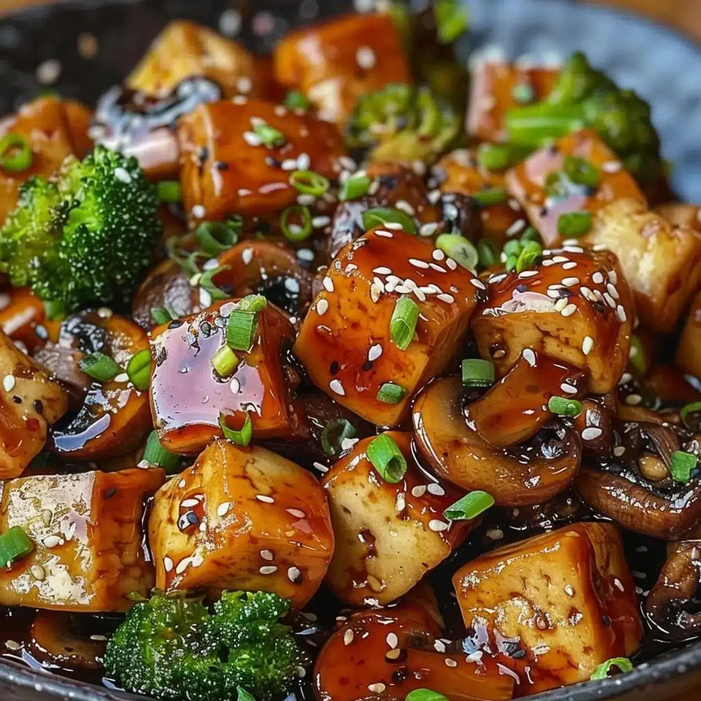 Delicious Mushroom and Tofu Stir-Fry served in a bowl with vibrant vegetables
