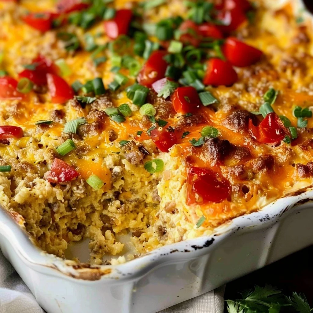 Delicious Pioneer Woman easy breakfast casserole served on a plate